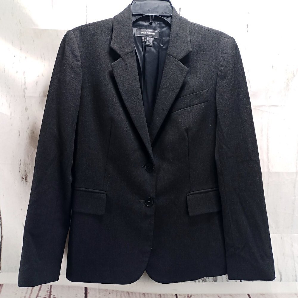 Zara Woman Size 8 Charcoal Polyester Blend 2 Button Suit Blazer Jacket